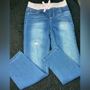 Girls Skinny Jeans with Pink Hearts Pink Stitching  | Size 5
